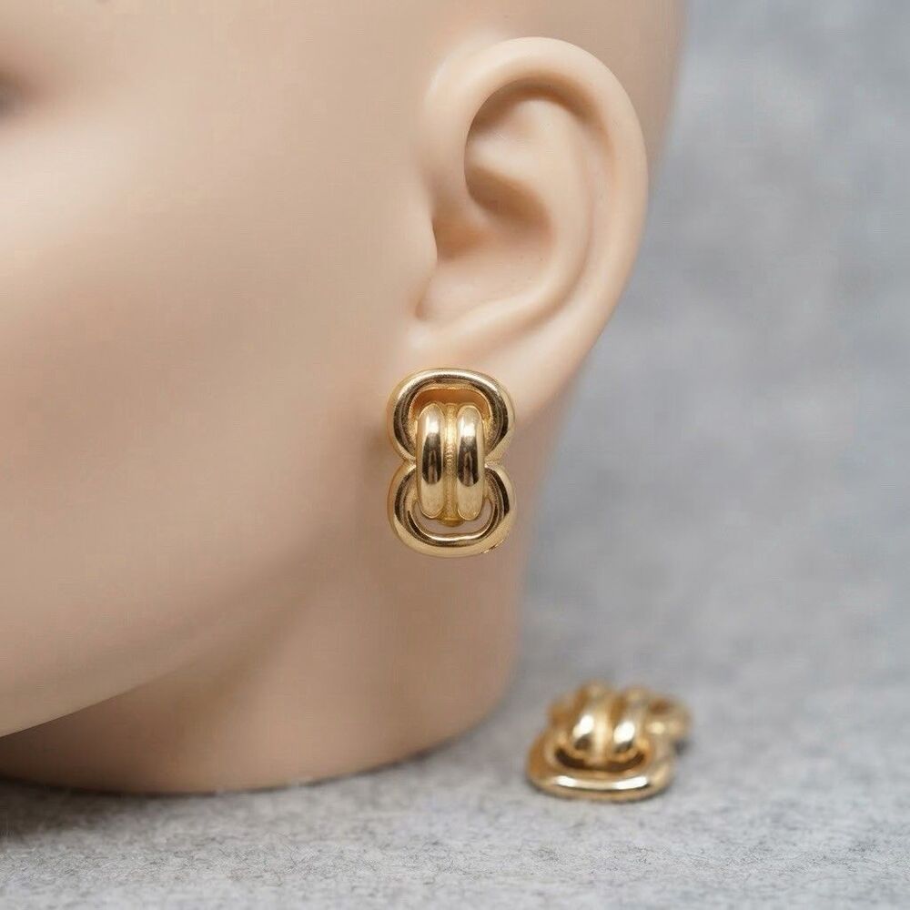 Vintage Gay Boyer Gold Tone Statement Clip On Earrings Geometric Designer